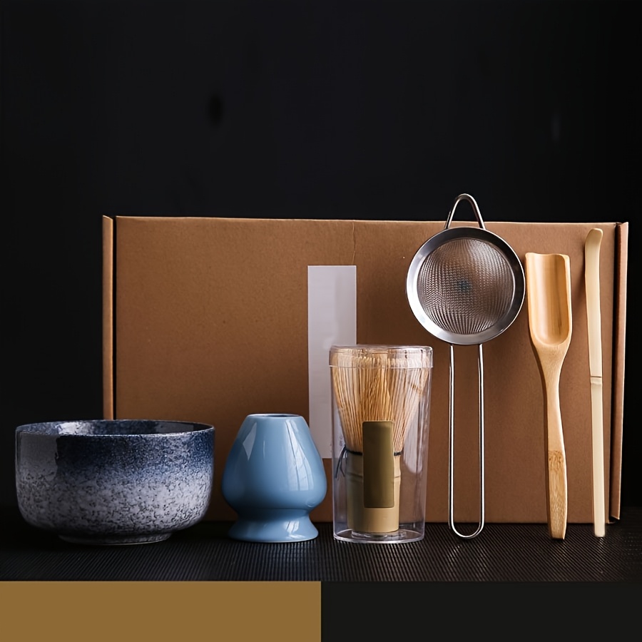 6 ピース/セット和風抹茶ボウル、スプーン、茶筅、ふるいメッシュ、セレモニーに最適なギフト、伝統的な装飾