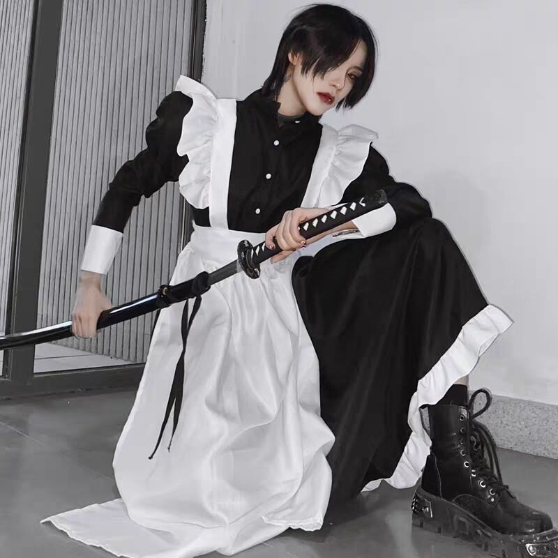 女性メイド服ロングドレスエプロンドレスロリータドレス男性服ユニセックスカフェ衣装コスプレアニメ衣装呪術廻戦