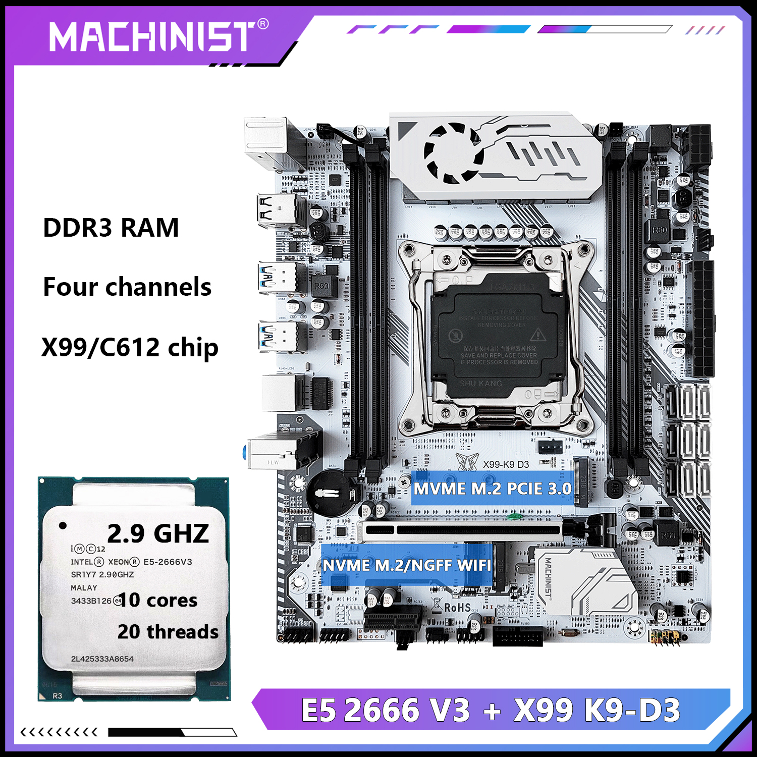 MACHINIST X99 K9-D3 マザーボード キット C612 チップ オプション E5 2666 V3 および E5 2673 V3 CPU サポート DDR3 RAM 4 チャネル M-ATX