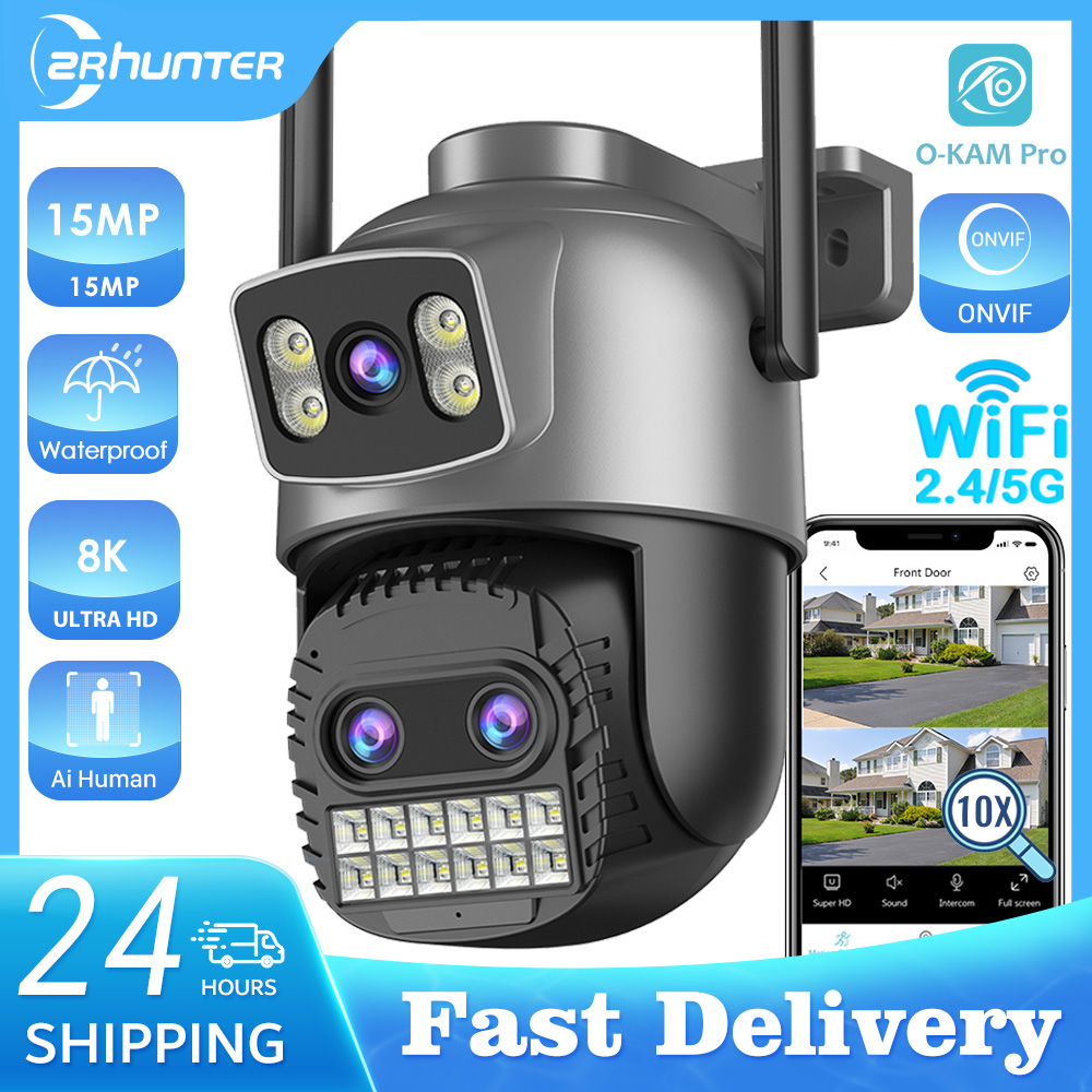 15MP 屋外 Wifi カメラ 8KHD 3 レンズセキュリティ 5G Wifi PTZ IP カメラ 10X デジタルズームレンズ人間自動検出追跡カメラ