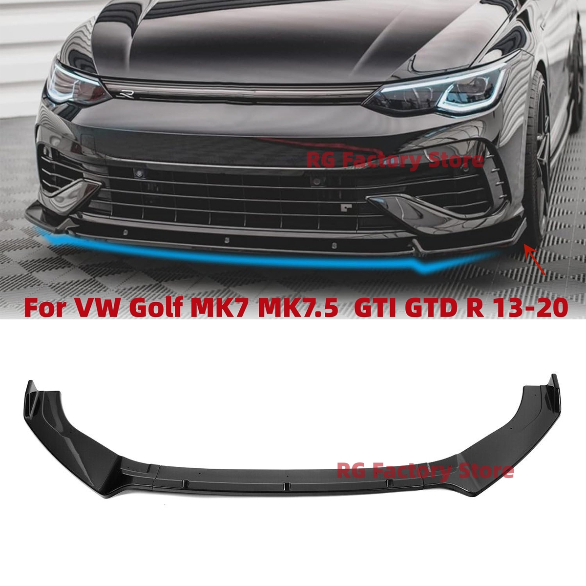 フロントバンパースプリッターリップ VW ゴルフ 7 7.5 MK7 MK7.5 GTI GTD R R-Line 全モデル 2012-2020 ディフューザーボディキットスポイラーガード