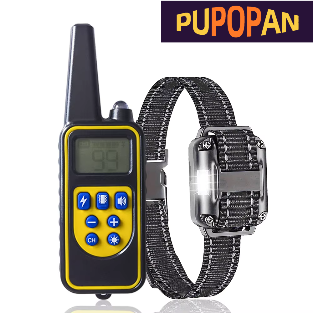 Pupopan 犬用トレーニング首輪 リモート IP67 防水 E 首輪 衝撃振動ビープ音とライトモード付き犬のトレーニング用