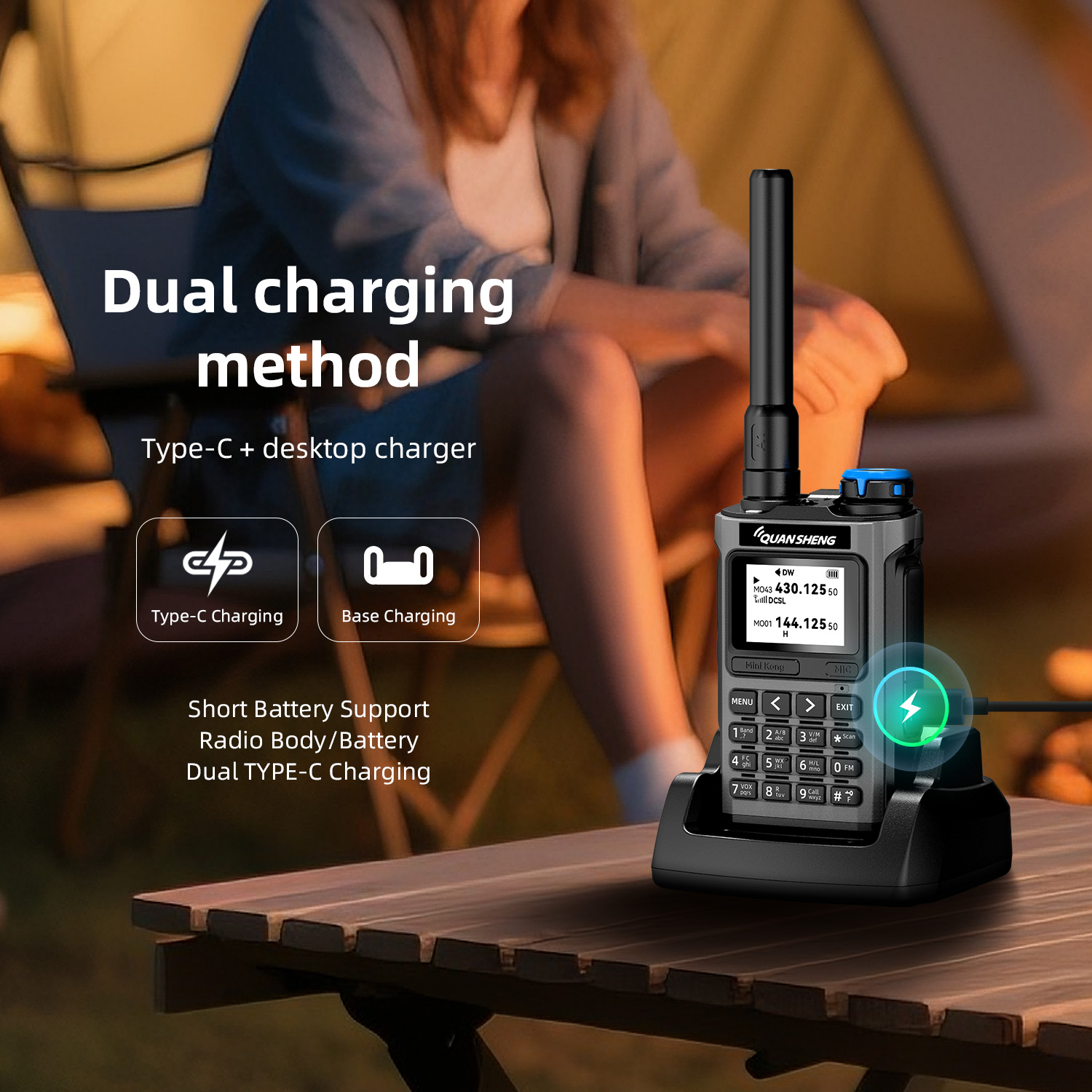 QUANSHENG UV-K1 エアバンドトランシーバー航空受信ワイヤレスコピー周波数計 Type-C NOAA マルチバンド双方向ラジオ UV