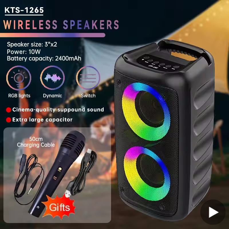 ワイヤレスカラオケ Bluetooth スピーカーサブウーファーポータブルマイクラジオ FM ランプマシンサウンドボックス音楽 LED TWS カイシャデソム