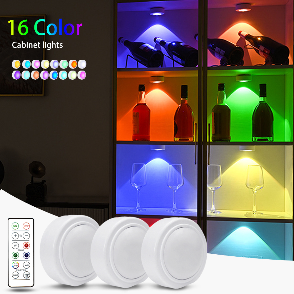 3/6 個 LED パックライト RGB 16 色調光可能なアンダーキャビネットライト USB 充電式ワインキャビネットライトリモコン付き