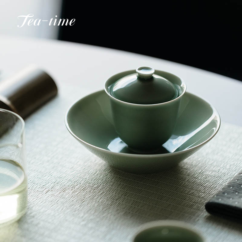 岳窯青磁 Gaiwan 中国茶チュリーン茶わん景徳鎮カバーボウルカンフー陶器ツールカップカンフー Gai Wan セット景徳プーアル