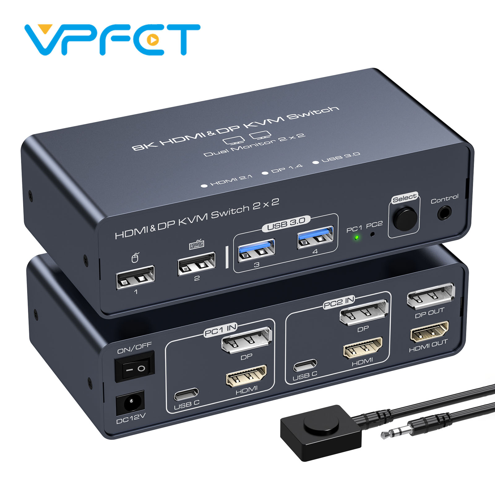 HDMI ディスプレイポート KVM スイッチ 2 PC 2 モニター 8K@60Hz 4K@120Hz アルミニウム KVM スイッチ 2 台のコンピューターを共有して 2 台のモニターに最適
