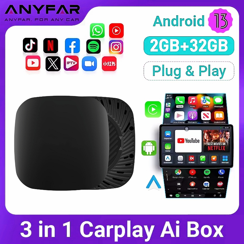 Carplay AI ボックス Android 13 ワイヤレス Android 自動 Youtube Netflix トヨタマツダヒュンダイハヴァル GMC フォード MG VW 起亜