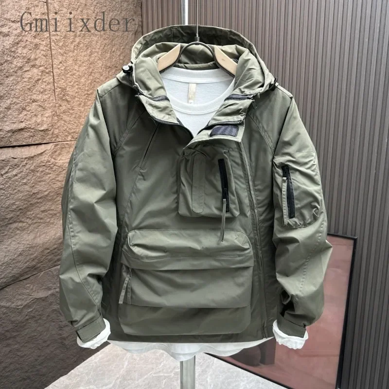 貨物 Cityboy 作業服フード付きジャケットメンズ春秋ルーズカジュアルコートビッグジッパーポケットアーバンサファリジャケット男性のための