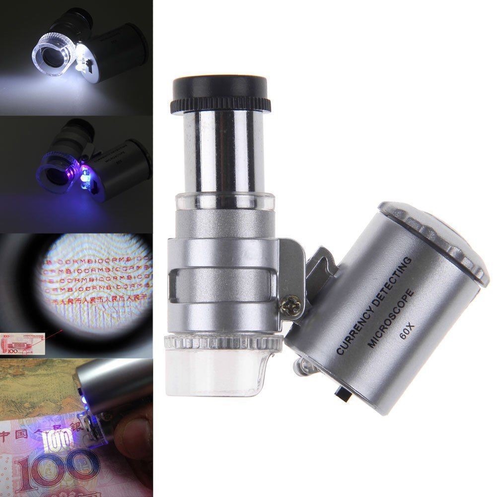 LED ジュエリーガラス顕微鏡 60 倍倍率拡大鏡レンズルーペダイヤモンドスタンプ検査用ポケットミニ UV ライトなど