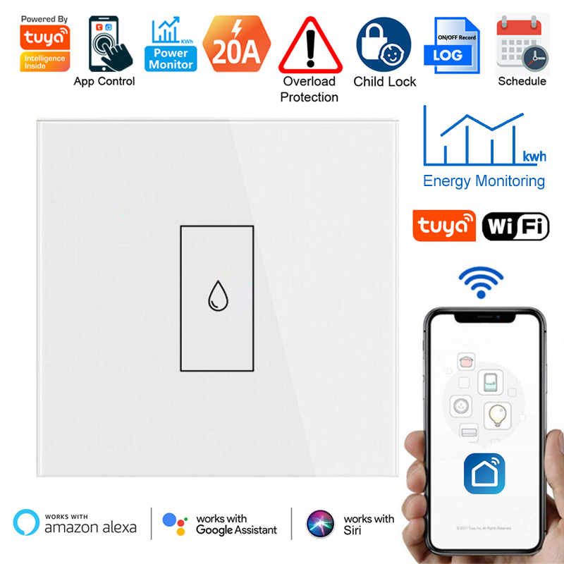 Tuya 20A EU WiFi ボイラー給湯器スイッチ タイマー パワー モニター 過負荷保護 スマート ライフ アプリ リモコン アレックスとの作業
