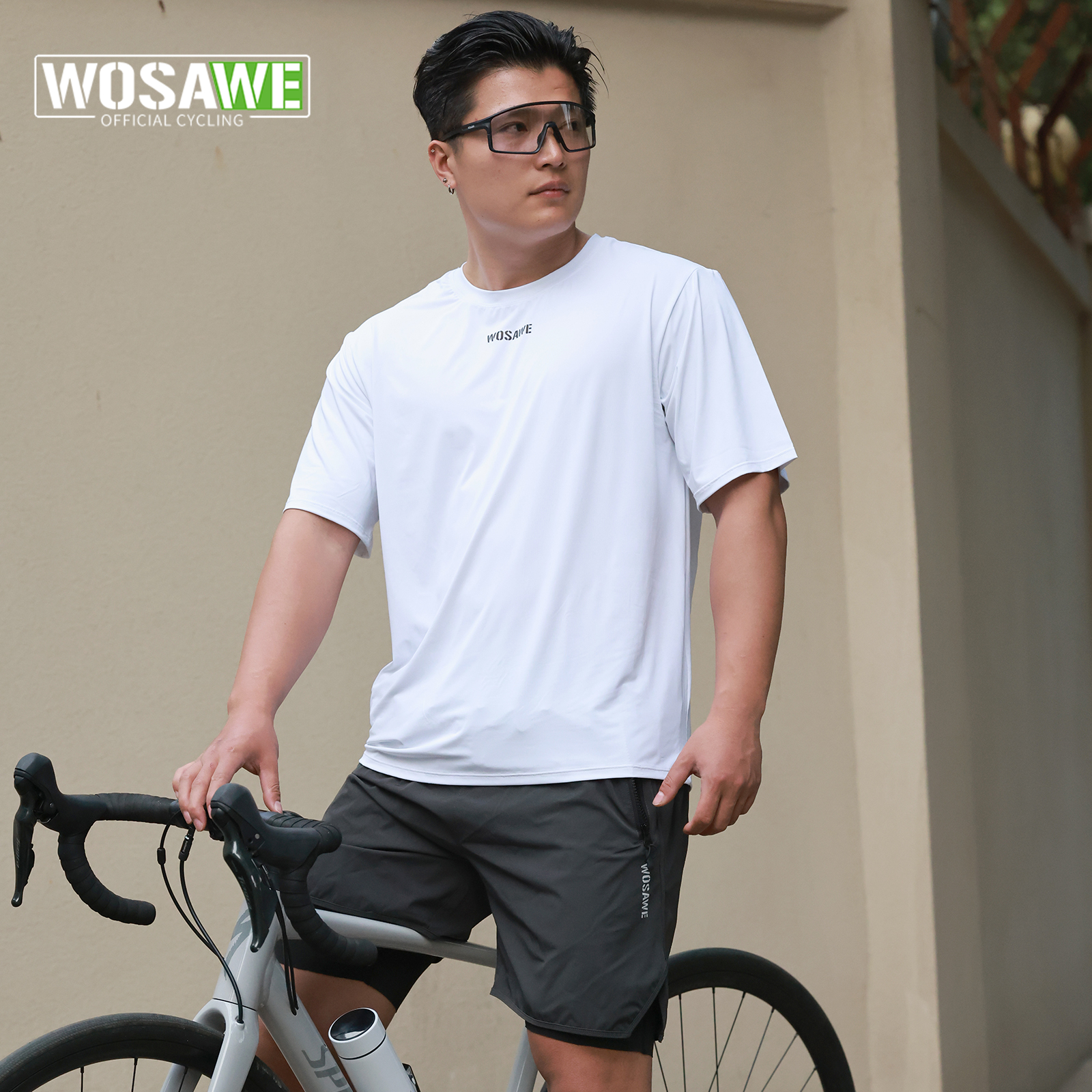 WOSAWE 夏ジャージ通気性半袖サイクリングジャージ速乾性ランニングダウンヒルオートバイカジュアル Tシャツルーズフィット