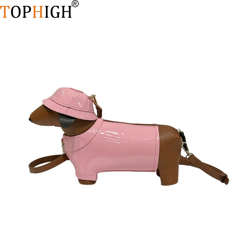 TOPHIGH かわいいダックスフントデザインの女性のショルダーバッグノベルティ犬クロスボディバッグクリエイティブハンドバッグ高級デザイナー Messenegr バッグ