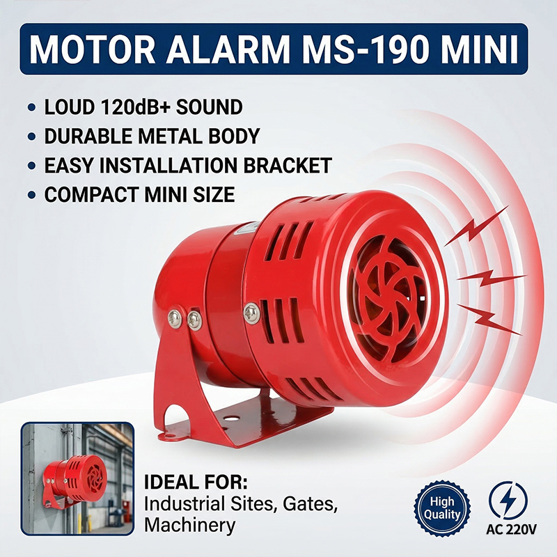 強力な 120dB ミニモーターサイレン MS-190- メタルホーンアラーム 220V、工業用回転警告灯/サイレン、ネジマウント付き