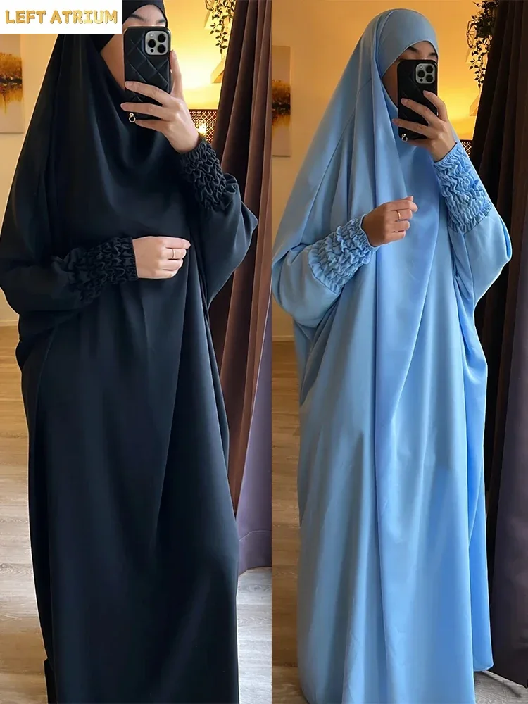 ラマダンロング Khimar イスラム教徒ワンピース Jilbab ドレスアバヤ女性の祈りの衣服サウジアラビア祈りドレスローブブルカイード Niqab 2024
