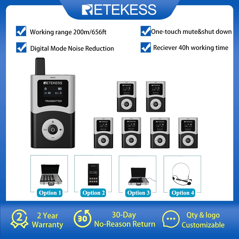Retekess T130U アクセサリーワイヤレスラジオガイドシステムワイヤレスオーディオ送信機、受信機、観光、会議用マイク