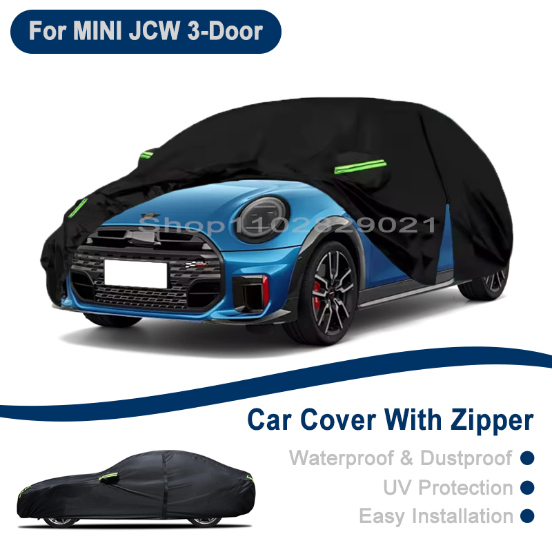 屋外フル車両カバー MINI JCW 3 ドア用 - サイドジッパーデザイン、防水防塵日焼け防止車カバー