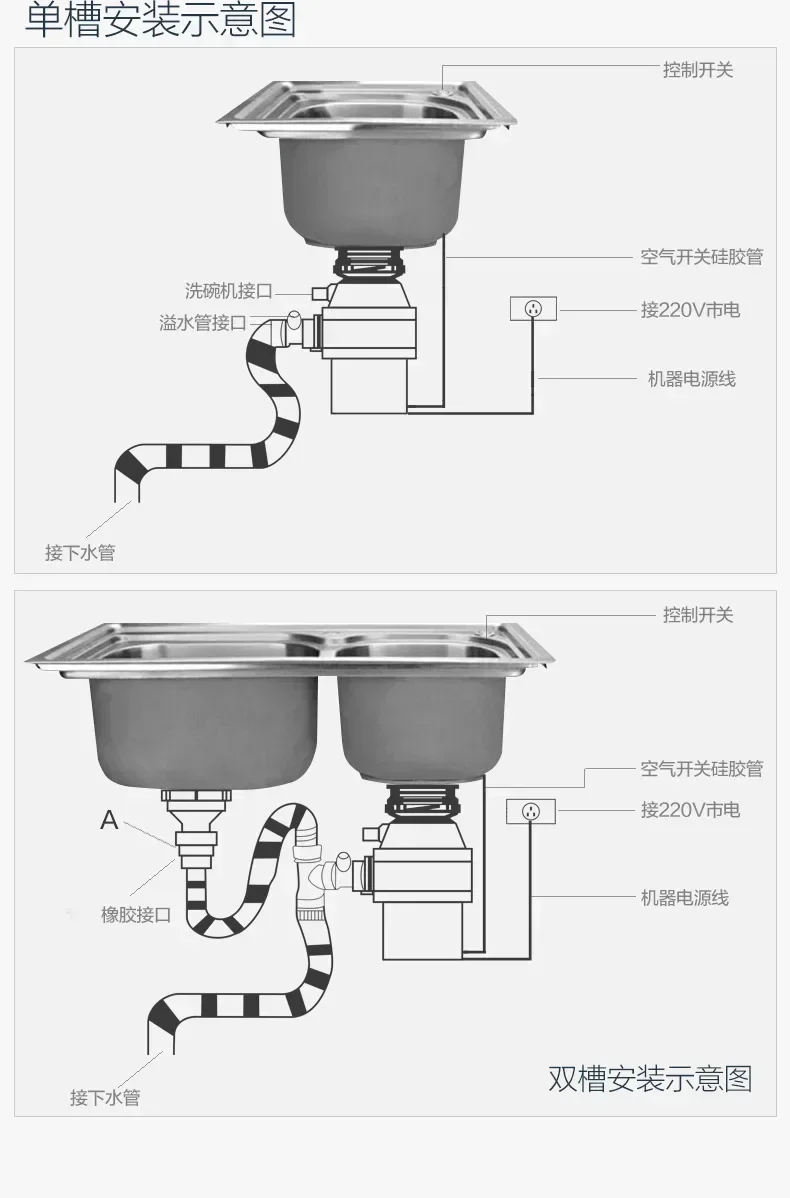 220V 食品廃棄物ディスポーザーキッチンシンク家庭用生ごみ処理機食品スクラップ用 AG