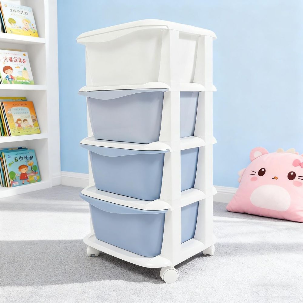 4段ローリングストレージ引き出しカート、車輪付きプラスチック製ストレージトロリー4引き出しオーガナイザービンユーティリティカート、リビングルームBa用