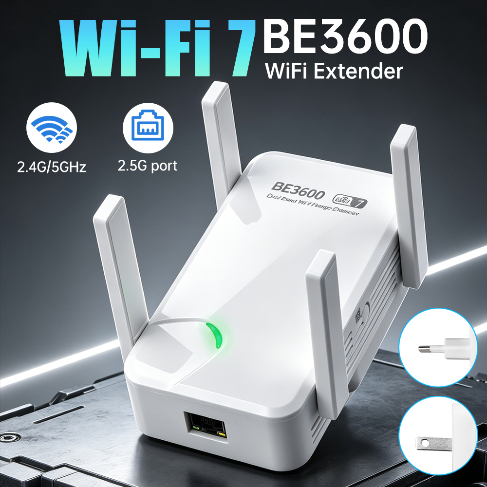 WiFi 7 3600Mbps ワイヤレスリピーター EU/US プラグ 4 つの外部アンテナ付き 2.5G ポート WAN/LAN WIFI エクステンダー シグナルブースター AP モード