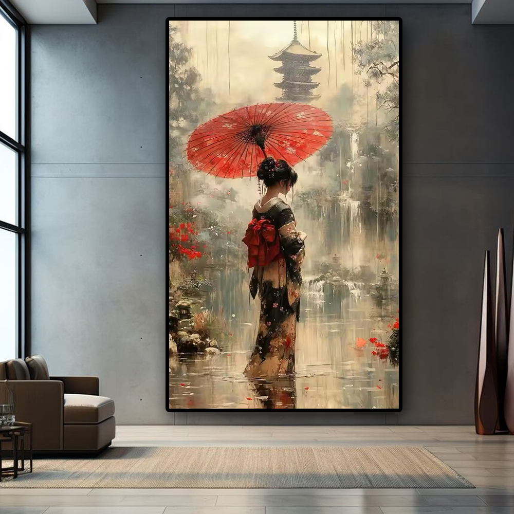 日本の芸者絵画抽象女性キャンバス壁アートヴィンテージガールアニメポスタープリント寝室リビングルーム家の装飾