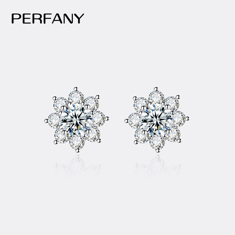 PERFANY 0.3-1CT モアッサナイトイヤリング女性のための S925 純銀スノーフレークシミュレーションダイヤモンドイヤリング結婚式のハイエンドジュエリー