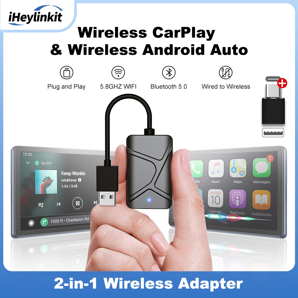 IHeylinkit 2 in1 CarPlay ワイヤレスアダプター CarPlay ミニボックス Android 自動ドングルベンツアウディマツダ起亜トヨタ VW OEM カーラジオ