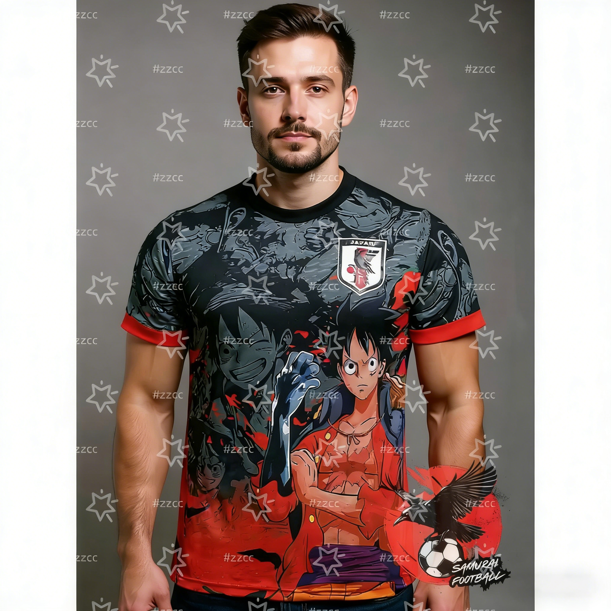 マイヨ・デュ・ジャポン × ワンピース 麦わらのルフィ サッカージャージ スポーツ 速乾 メンズ Tシャツ 子供服 Tシャツ Y2k 女性