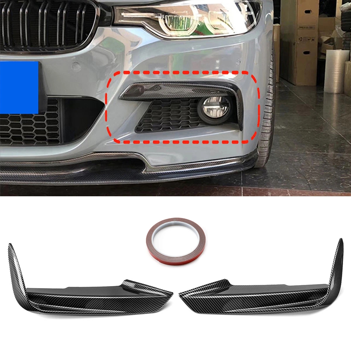 Bmw F30 F31 M スポーツ 2012-2019 フロントバンパーリップスプリッターカナードスポイラー 1 ペア車のフォグランプ眉毛フレームカバーグリル