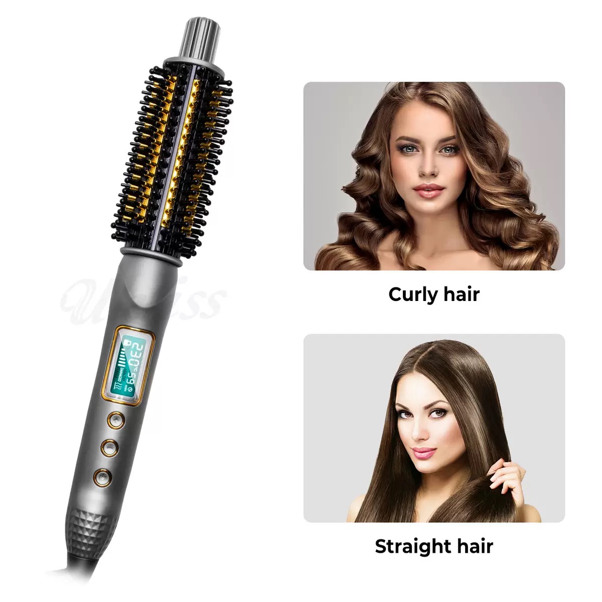 ダブル PTC ヘアアイロンブラシセラミックイオンヘアカーラーストレートアイロン火傷防止ボリュームアップ髪加熱ブラシ電気ホットコーム