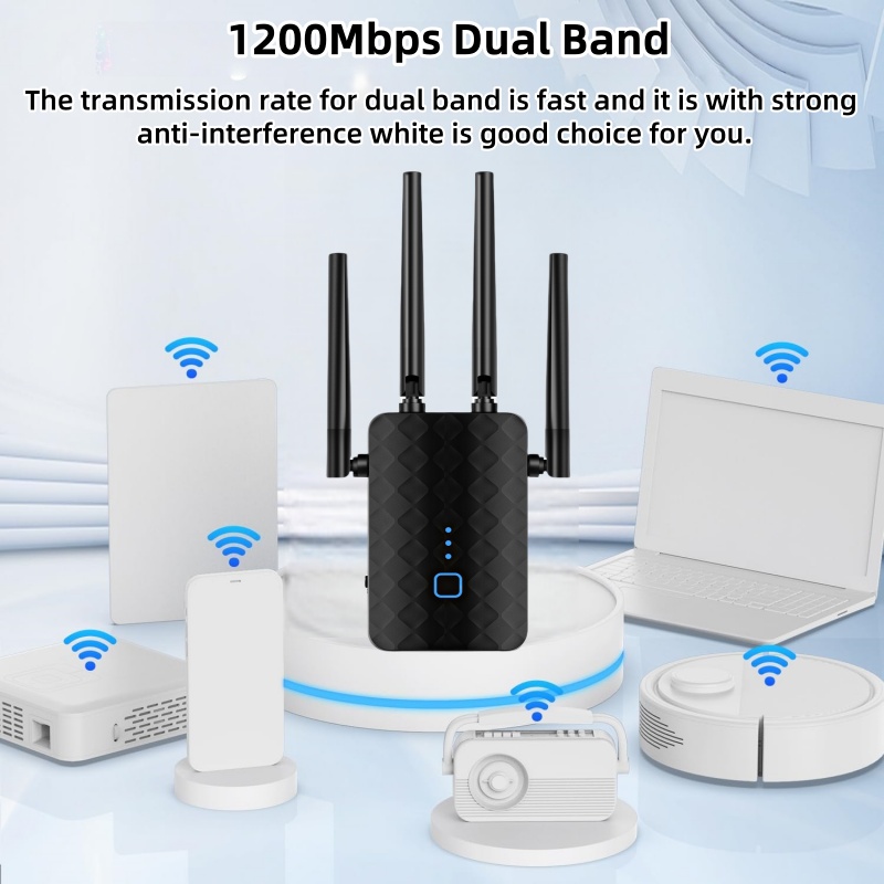 1200Mbps 2.4G 5GHz WiFi リピーター デュアルバンド信号エクステンダー Wi-Fi 802.11ac ギガビットアンプルーター長距離信号ブースター