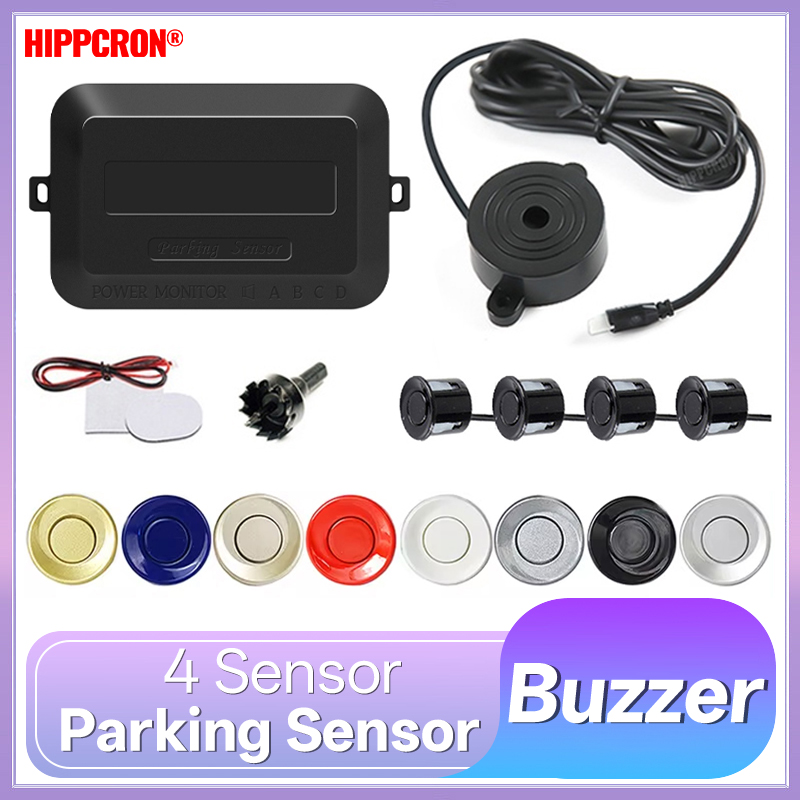 Hippcron 4 センサーブザー 22 ミリメートル駐車場センサーキットリバースバックアップレーダーサウンドアラートインジケータプローブシステム 12V ブラックホワイト