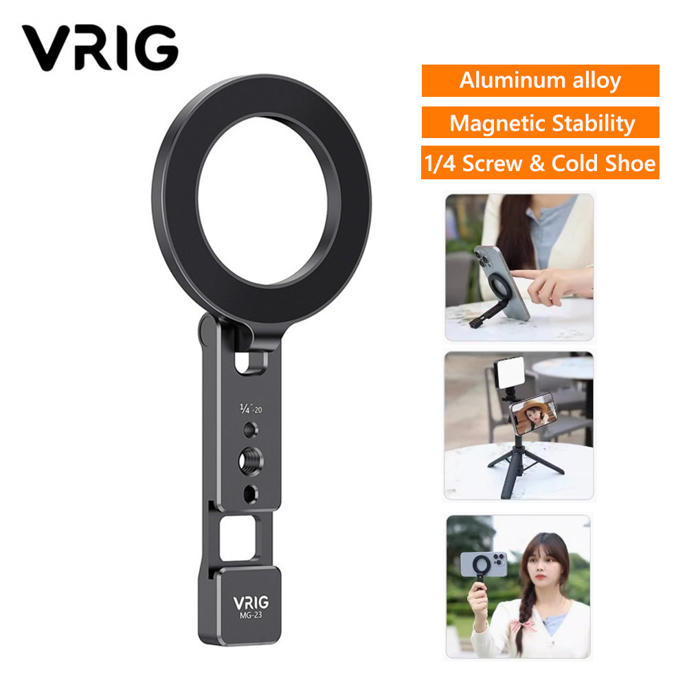 VRIG 多機能磁気電話ホルダー 1/4 "-20 コールドシューデスクトップ電話三脚マウント MagSafe iPhone Android マイクライト用