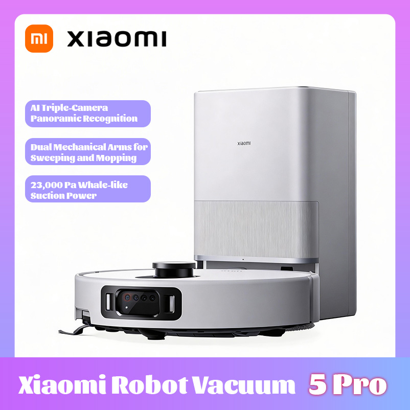 Xiaomi ロボット掃除機 5 Pro、HD ビデオ一方向通話 AI 3 カメラ識別、昇降 LDS、23000Pa 最強