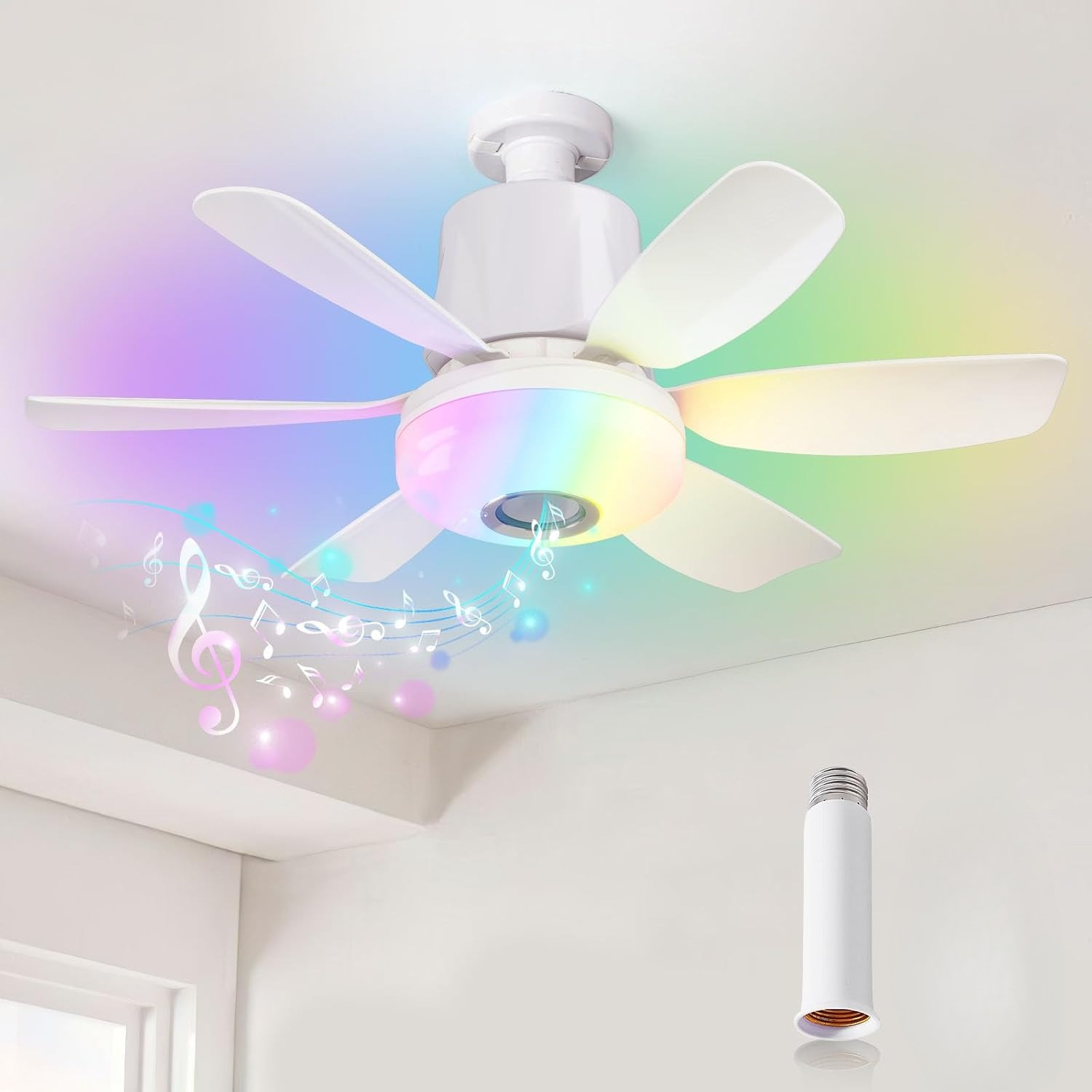 32W 4 in 1 ソケットファンライト、リモートおよび調光可能な LED ライト、Bluetooth スピーカーファン、寝室のキッチン用のねじ込みベース付き