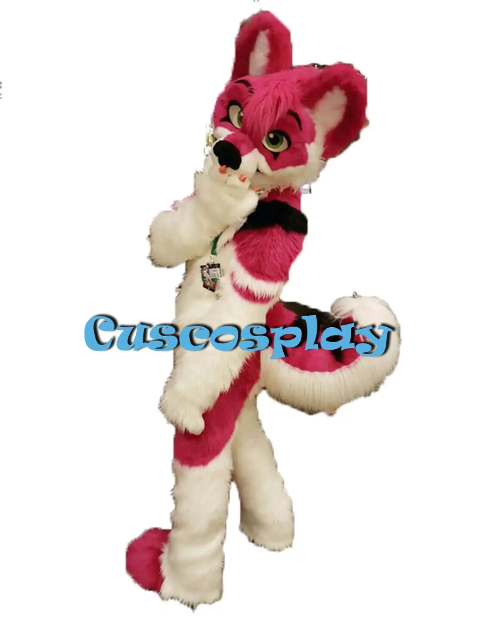 クリスマスピンク白ロングファーハスキーキツネ犬マスコット衣装高品質漫画アニメテーマキ​​ャラクター大人サイズクリスマス