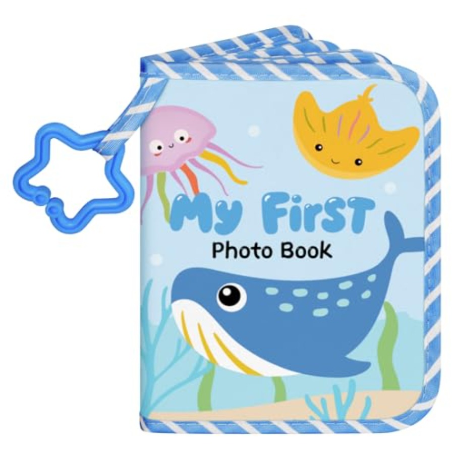 Lanpn My First Baby フォトアルバム 4x6 写真 17 枚収納 柔らかい布製ファミリーブック ネームカード名札ステッカー付き 布製キッドメモリー