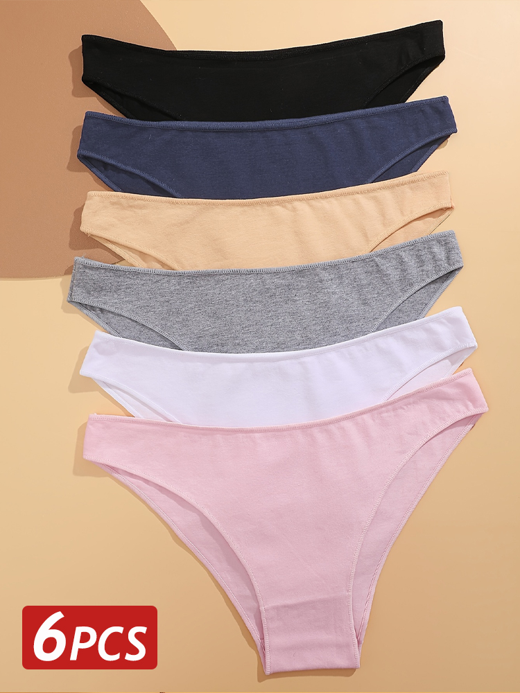 6 個綿の女性のランジェリー M-XXL 固体シームレスパンティーセクシーな通気性ローウエストブリーフ女性ソフト快適なパンツ