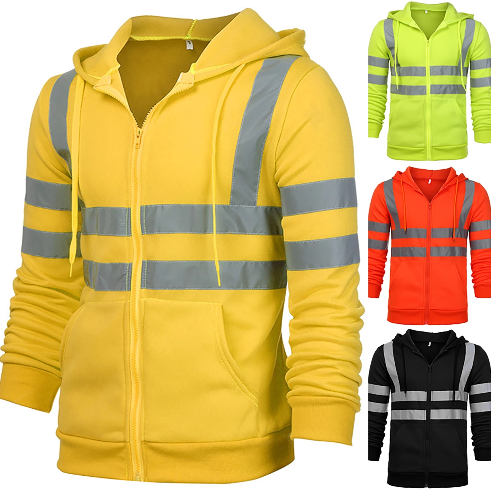 安全反射トレーナー男性冬ジッパースウェットパーカー男性パーカースウェット男性黒パーカー男性用作業服