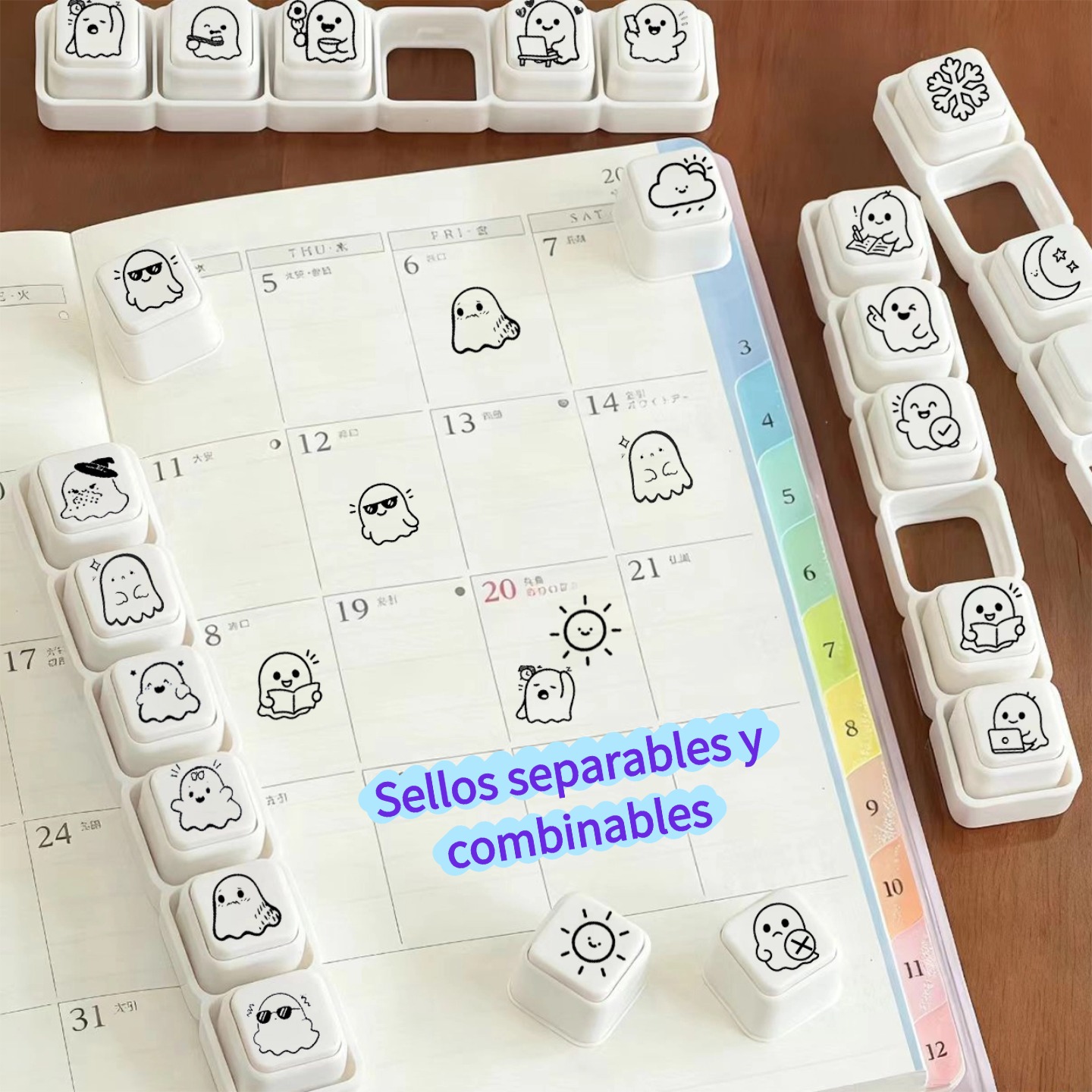 教師用ツール、ジャーナリング用の多用途スタンプセット6個 - 賞、天気、装飾、DIY、かわいい、取り外し可能な漫画スタンプ6個
