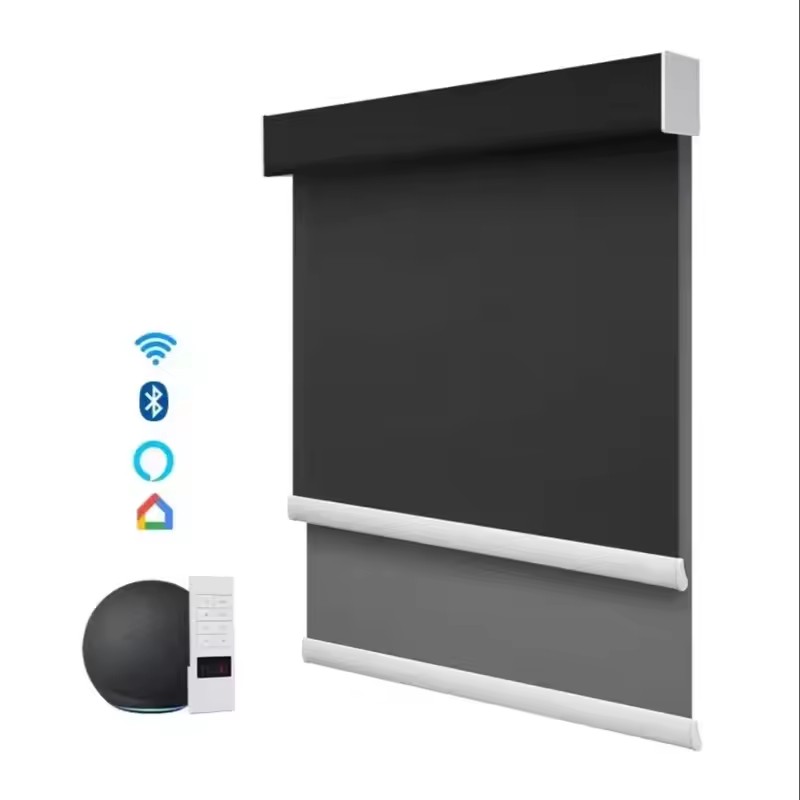 ホット販売グレード A 生地と防汚リモコン接続 Alexa Google Wifi 電動ダブルローラーブラインド Windows 用