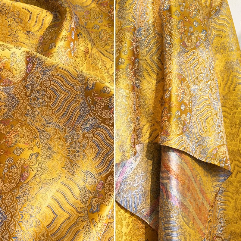 中国風の錦織生地手作りホーム縫製ゴールドドラゴンジャカードテキスタイル唐装韓服袍デザイナー工芸材料