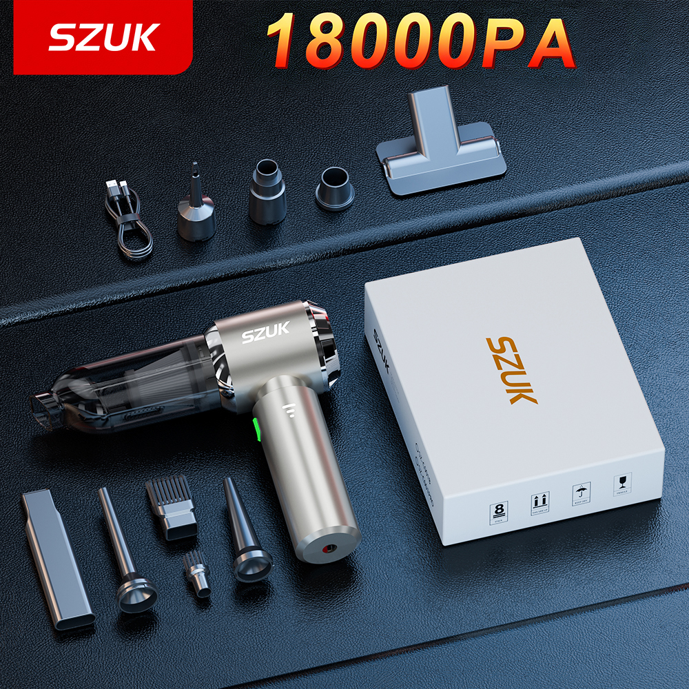 SZUK 車の掃除機 18000Pa 強力なミニ掃除機洗浄機強力な吸引ポータブルハンドヘルドワイヤレスクリーナー