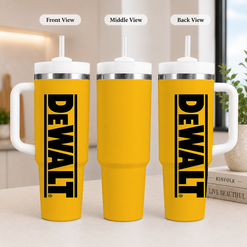 Tool Brand DeWalt バナー真空フラスコ 40 オンス断熱タンブラー ハンドル、ストロー、蓋付き、ステンレススチールトラベルカップ