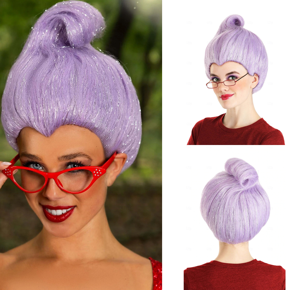 HAIRJOY 女性人工毛ウィッグショート薄紫フェアリーゴッドマザー衣装かつらカービナルコスプレ衣装