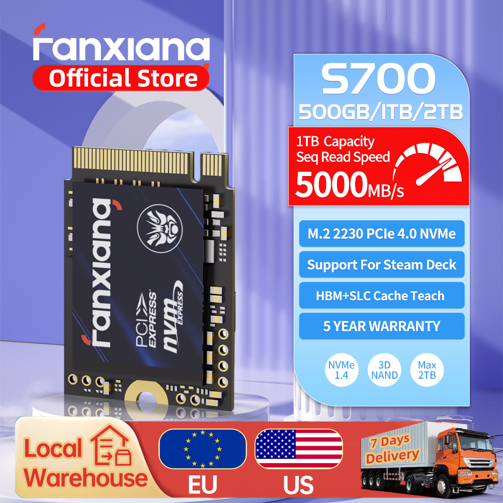 [EU/米国配送] Fanxiang S700 M.2 2230 SSD 5000MB/s 500GB 1TB ハードディスク PCIe4.0x4 NVMe 内蔵ソリッドステートドライブ スチームデッキ用