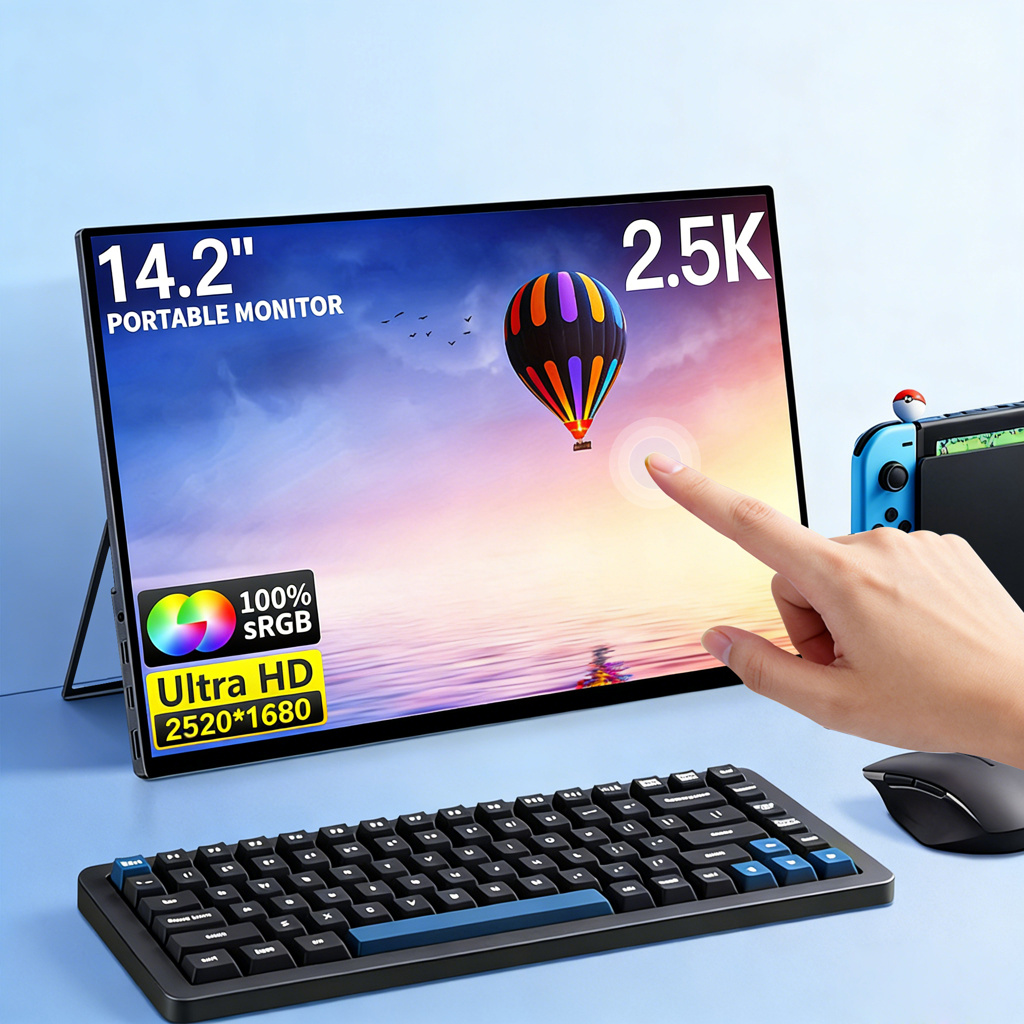 14.2 インチポータブルタッチモニター画面 2.5K 100% sRGB ゲーム QHD モニター USB-C ミニ HDMI 外部セカンドスクリーンスイッチ PS4/5 用