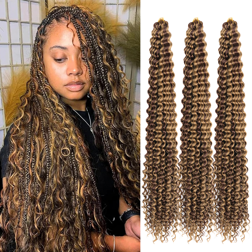 ディープウェーブツイストかぎ針編みヘア人工毛アフロカールルースディープウェーブ編みヘアエクステンション 28 インチ水ウェーブ三つ編みヘア