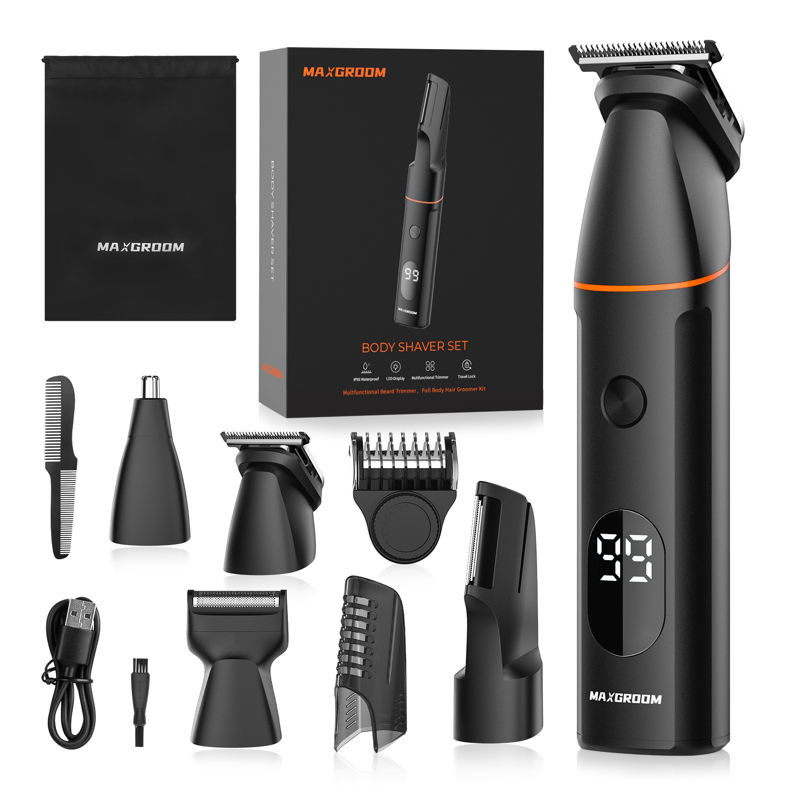 MAXGROOM Manscape ボディヘアトリマー 4 in 1 IPX6 防水陰毛