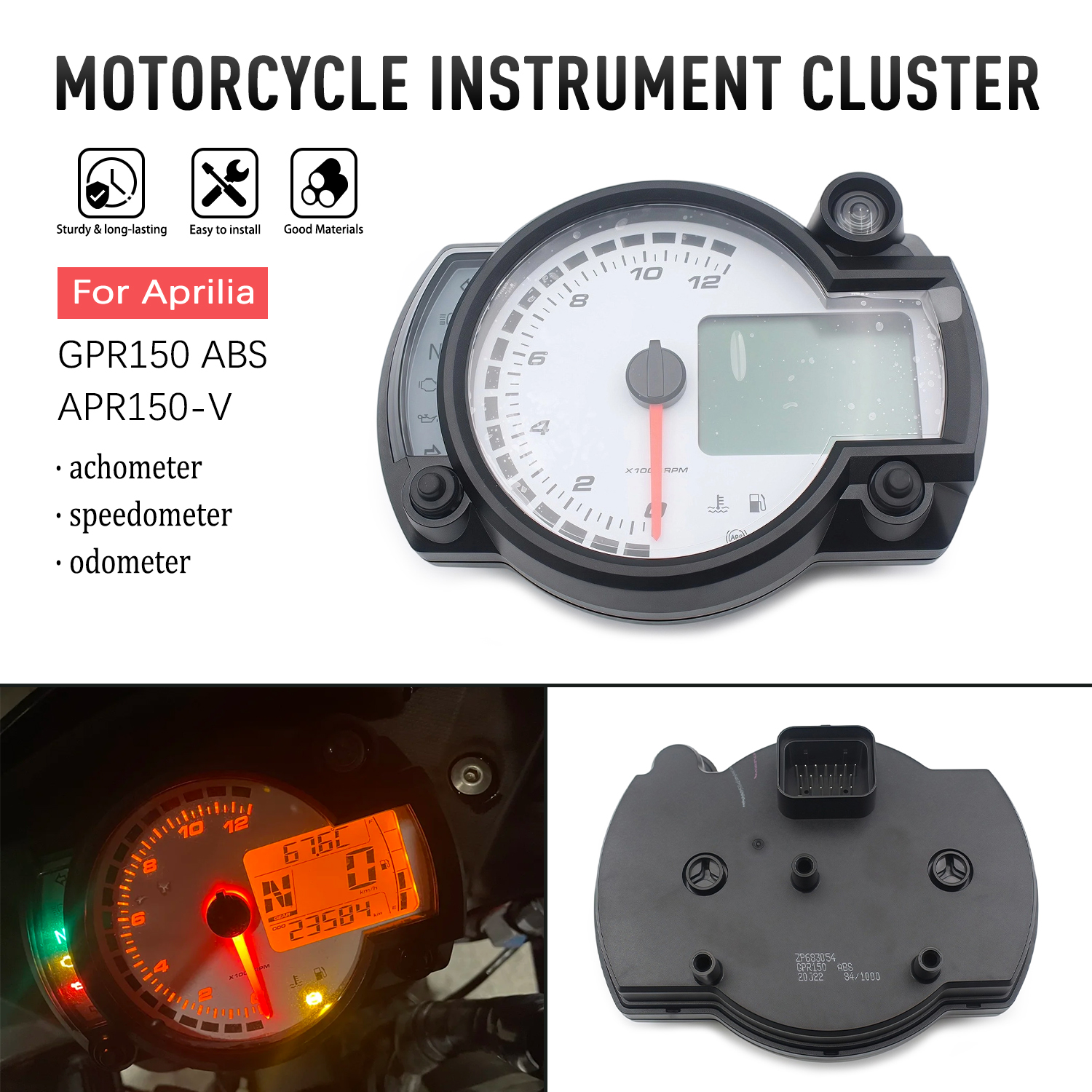 アプリリア GPR150ABS GPR150 ABS APR150-V APR150V オートバイデジタルライト液晶スピードメーター 12000rpm 走行距離計タコメーター